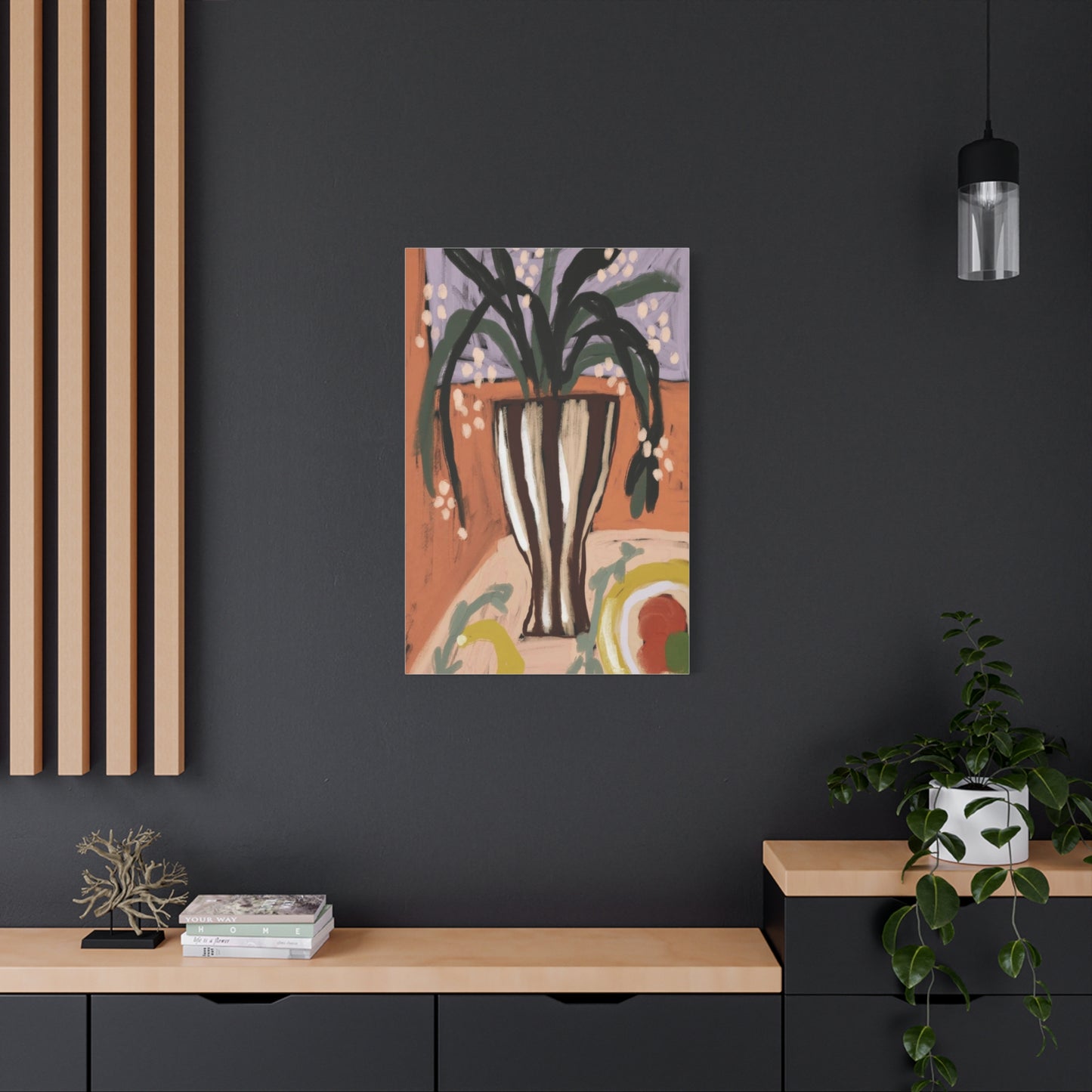 Striped Vase with Greenery Wall Art & Canvas Prints