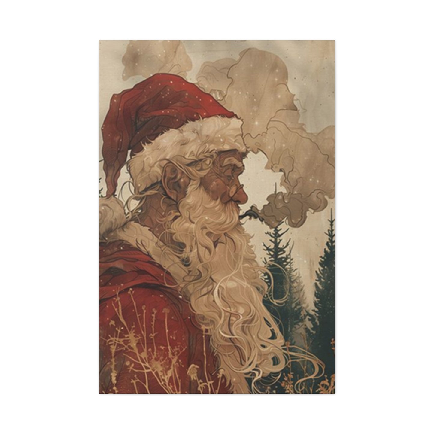 Santa Claus Smoking Painting Wall Art & Canvas Prints