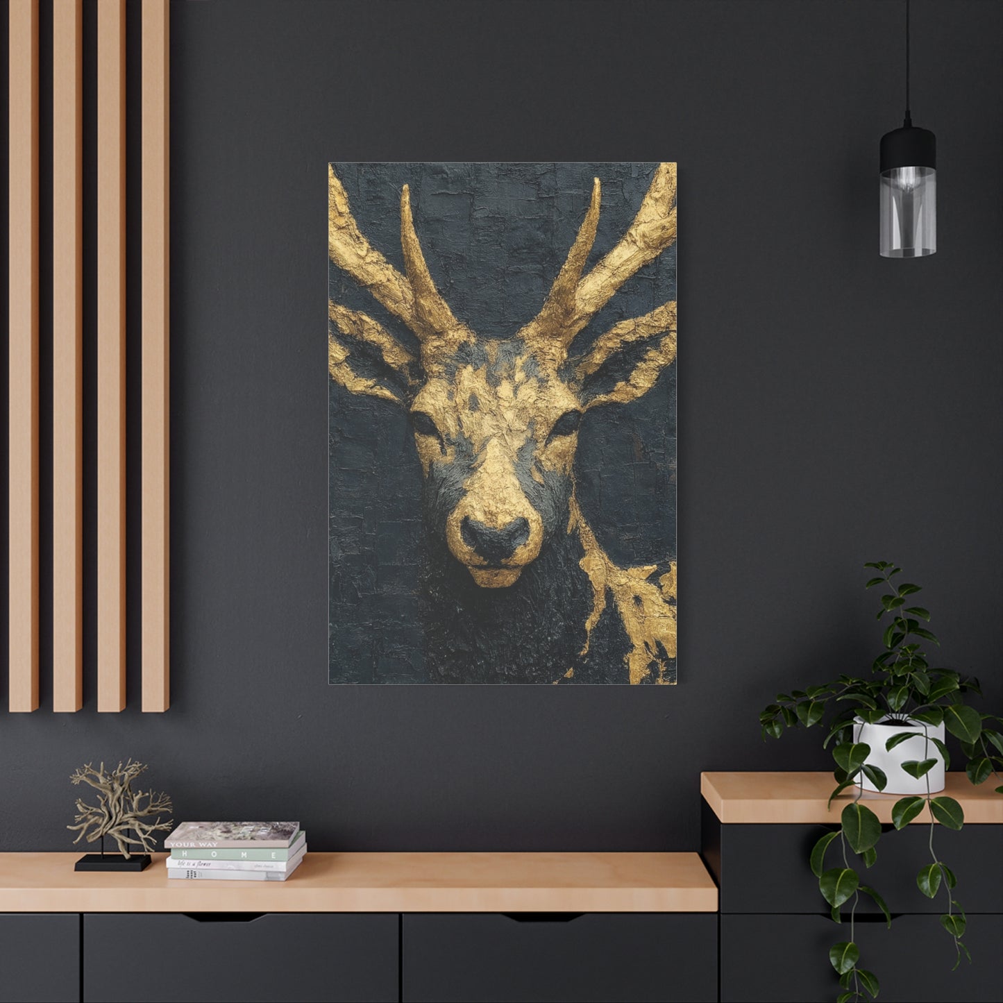 Regal Black and Gold Stag Portrait Wall Art & Canvas Print