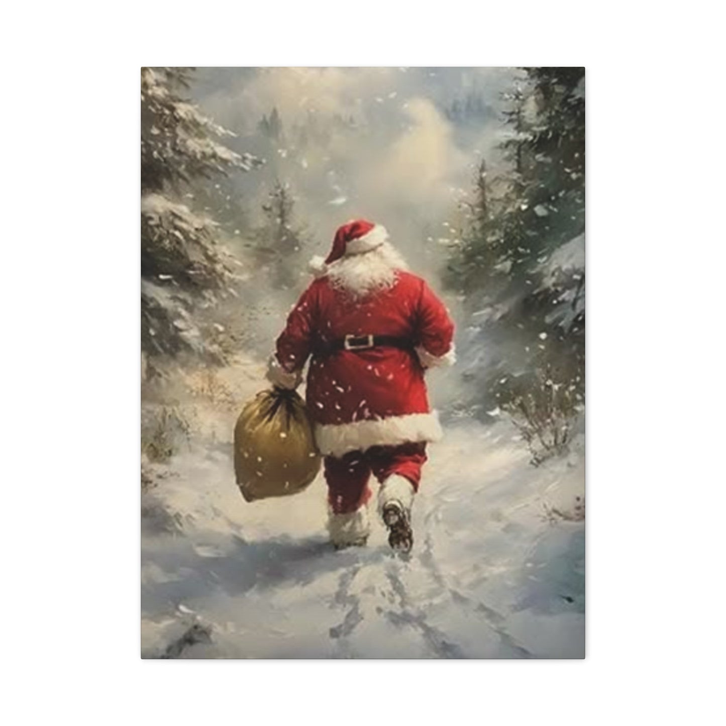 Santa Claus Running In Snow Wall Art & Canvas Prints