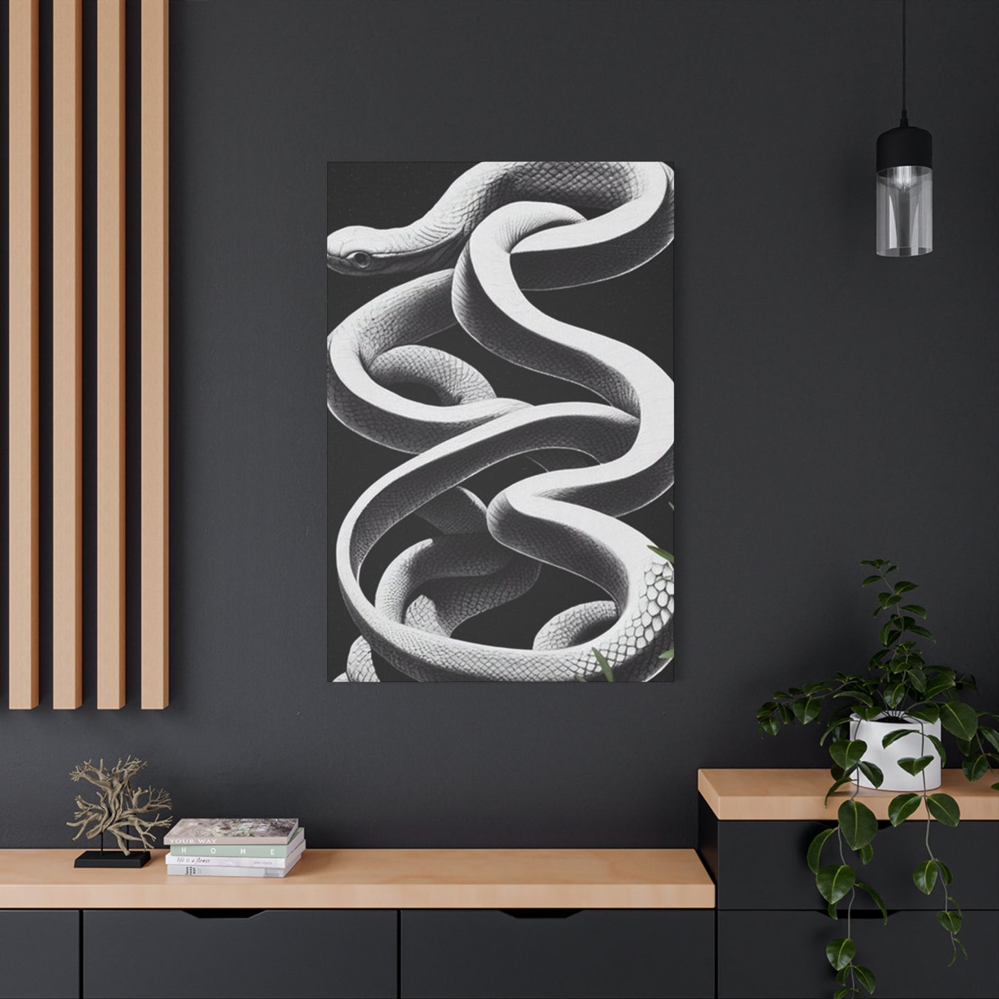 White Snake On Black Poster Wall Art & Canvas Prints