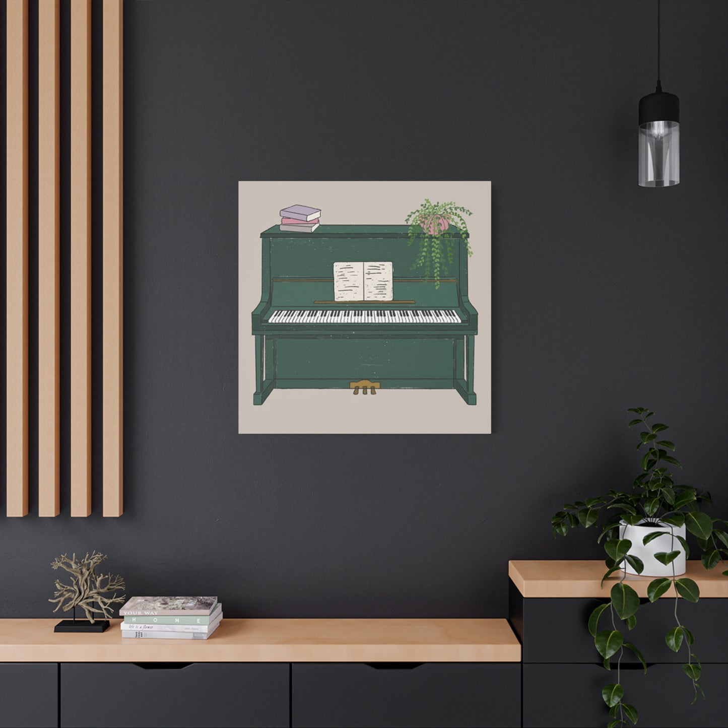 Green Piano Drawing Wall Art & Canvas Prints