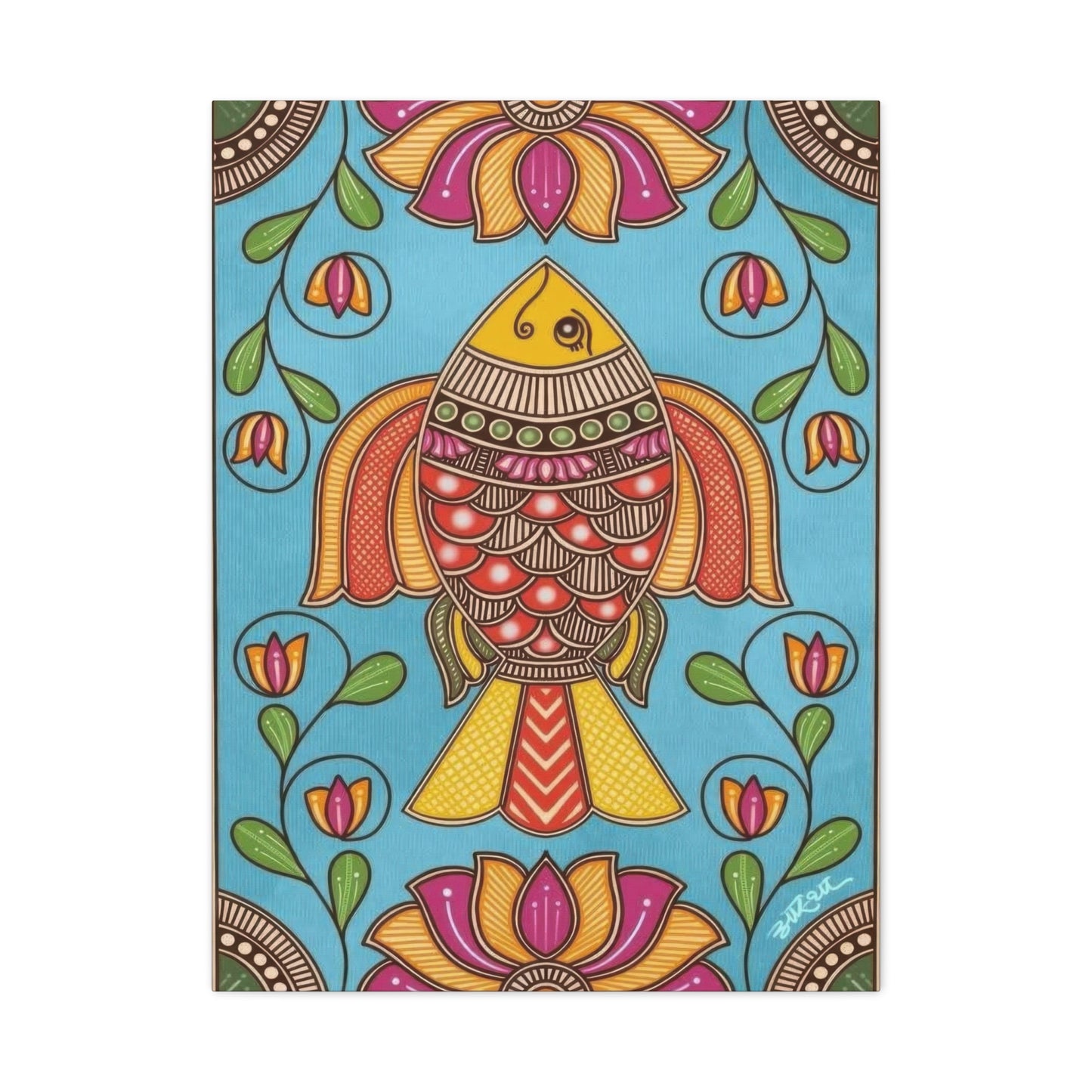 Vibrant Madhubani Fish Wall Art & Canvas Prints
