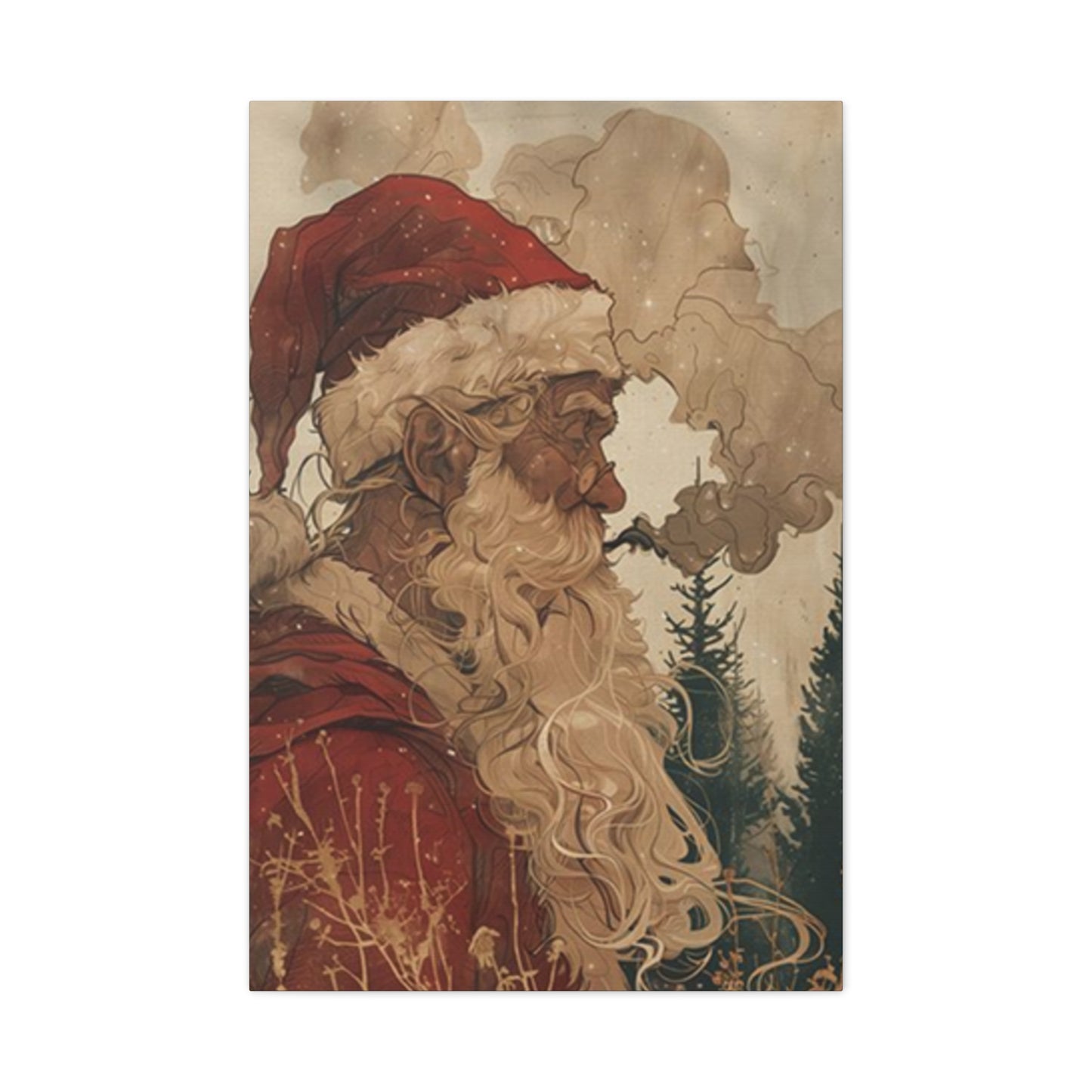 Santa Claus Smoking Painting Wall Art & Canvas Prints