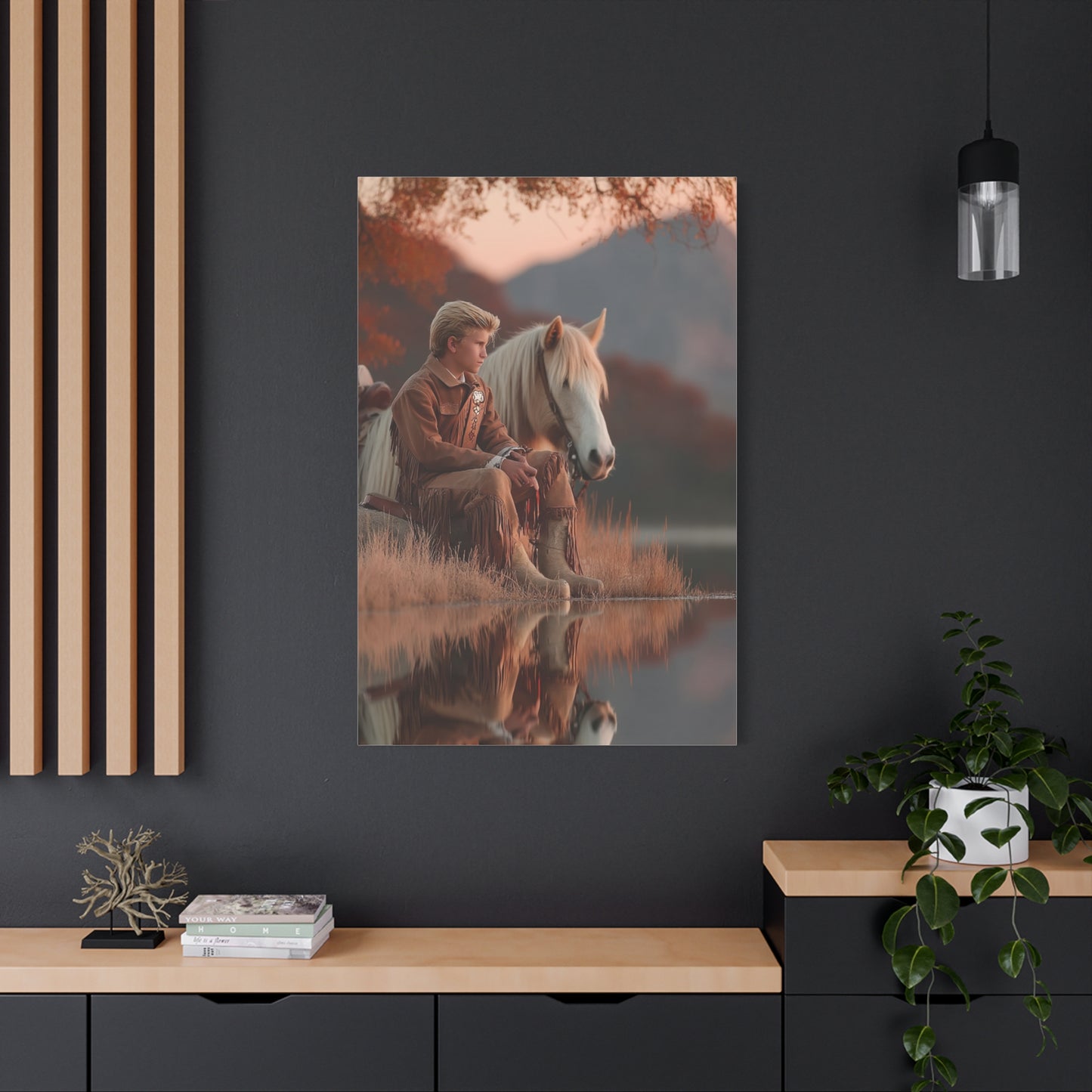 Young Cowboy by the River Wall Art & Canvas Print