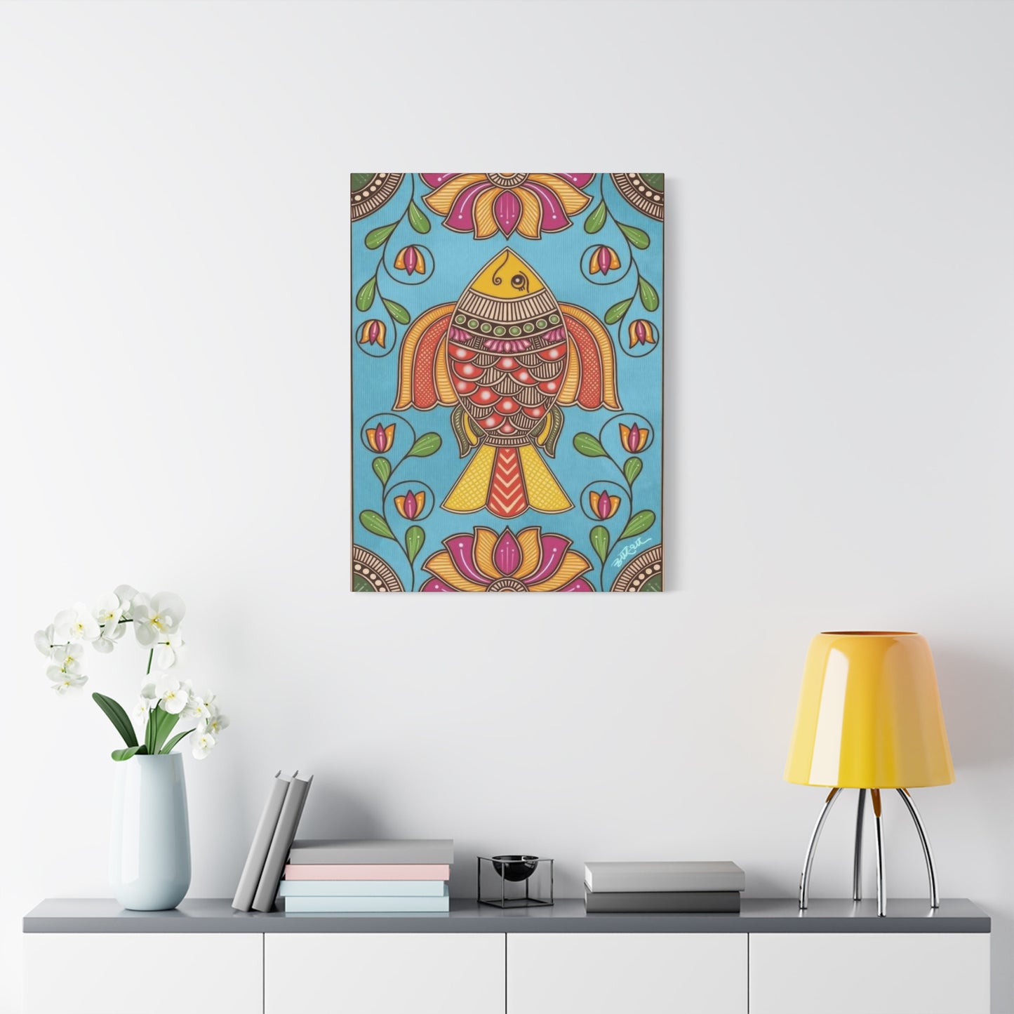 Vibrant Madhubani Fish Wall Art & Canvas Prints
