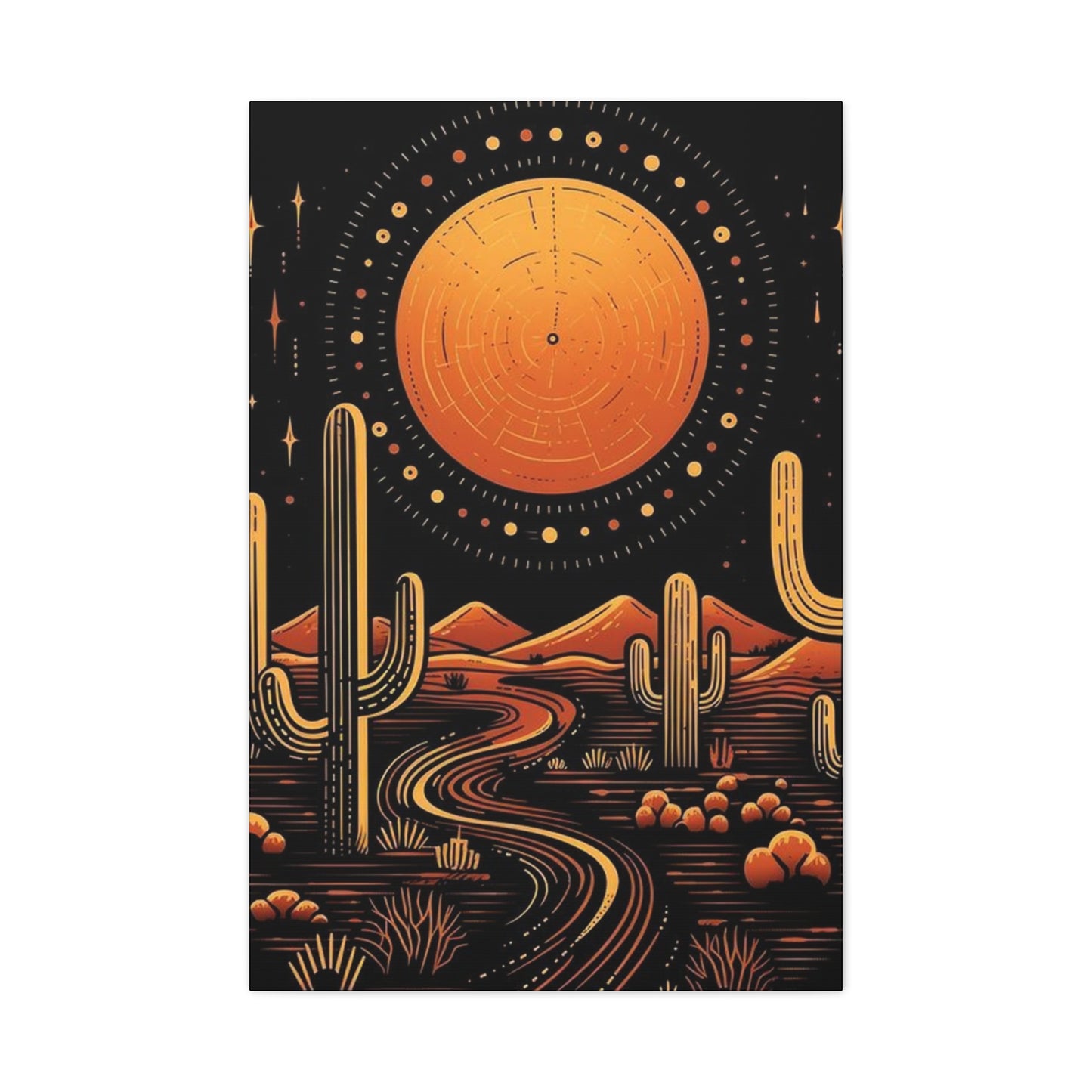 Dark Moon & Cactus In Desert Wall Art & Canvas Prints