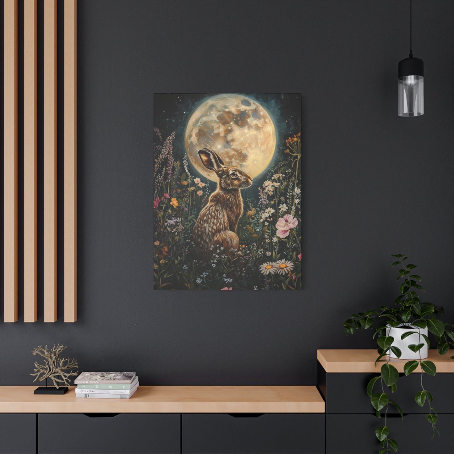 Moon And The Small White Rabbit Wall Art & Canvas Prints