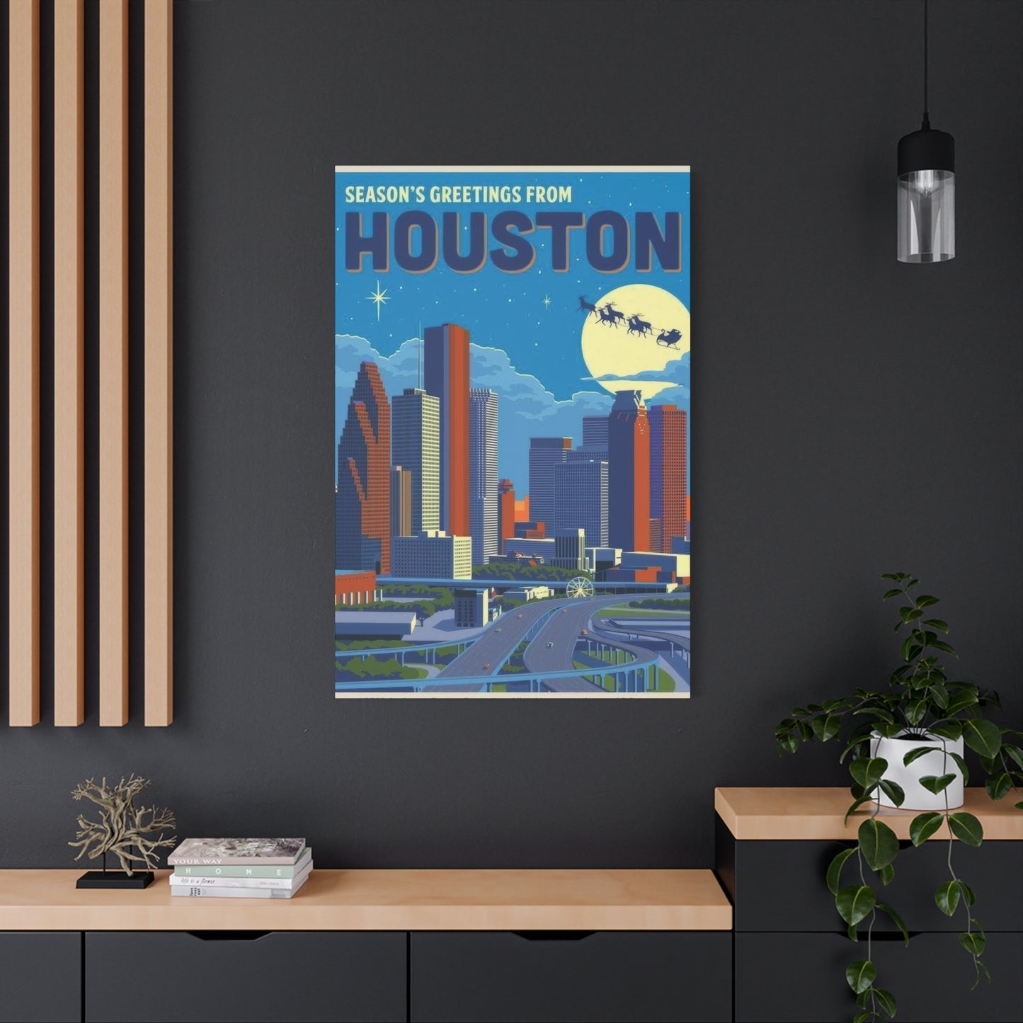 Houston Skyline Seasons Greetings Wall Art & Canvas Prints