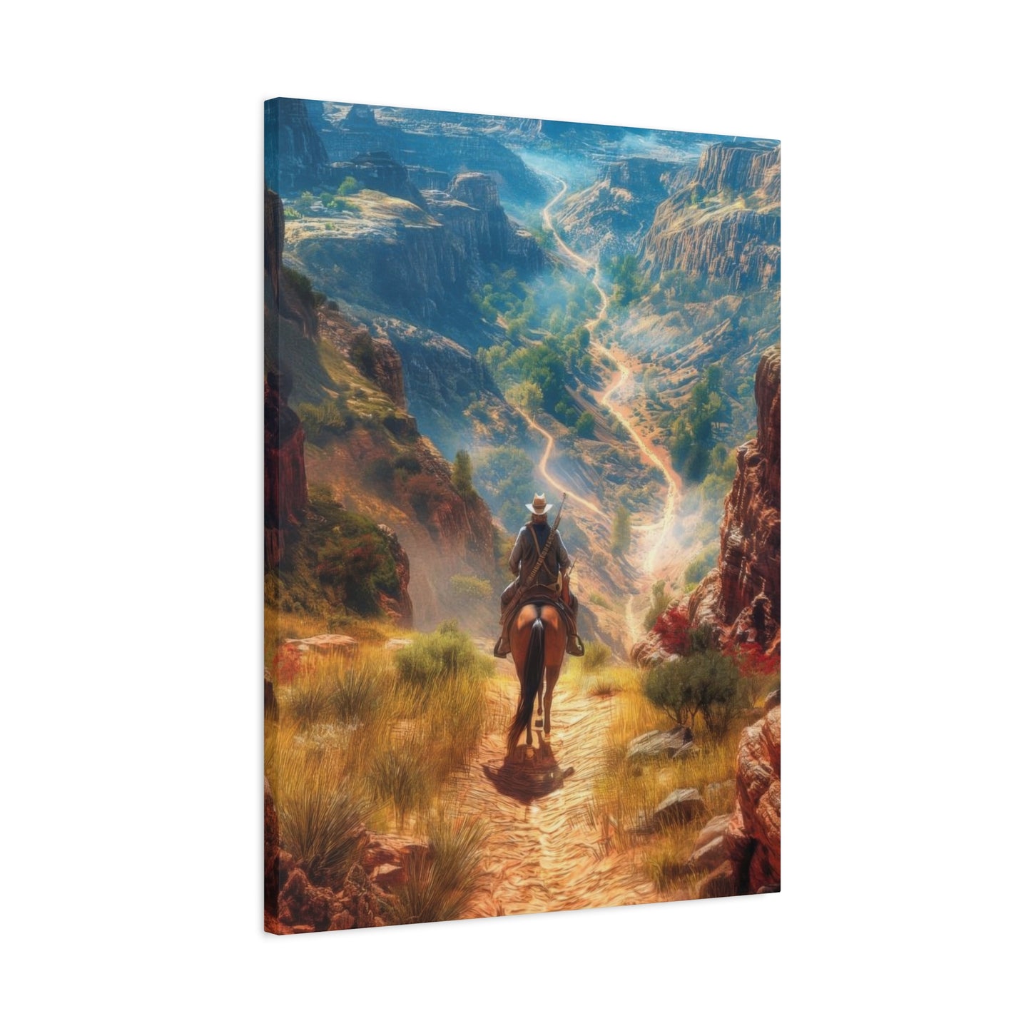 Cowboy Looking At Valley Landscape Wall Art & Canvas Prints