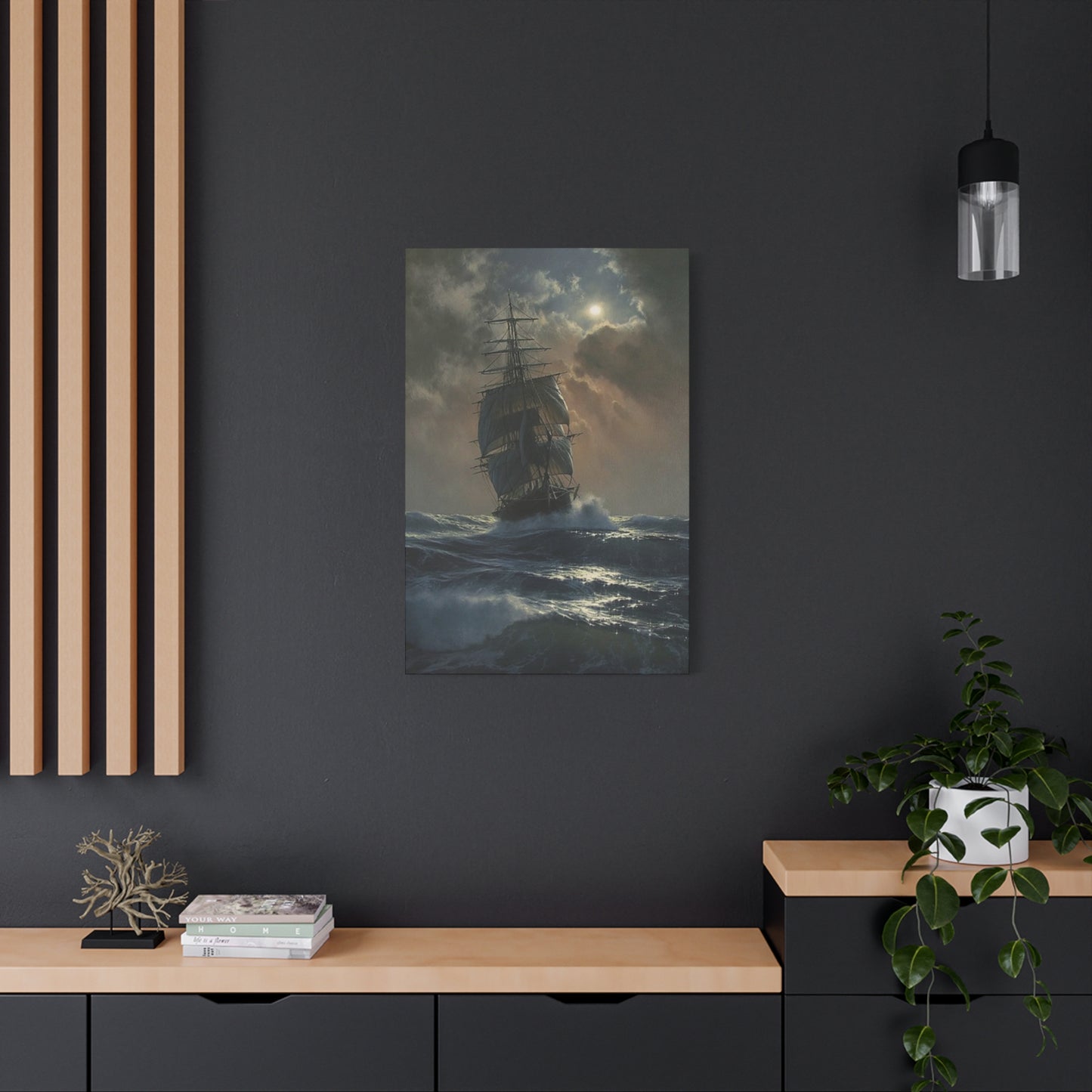 Ship Sailing In Sea At Night Wall Art & Canvas Prints