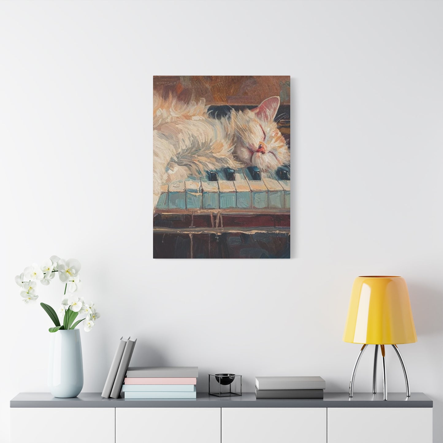 Cat Sleeping On Piano Wall Art & Canvas Prints