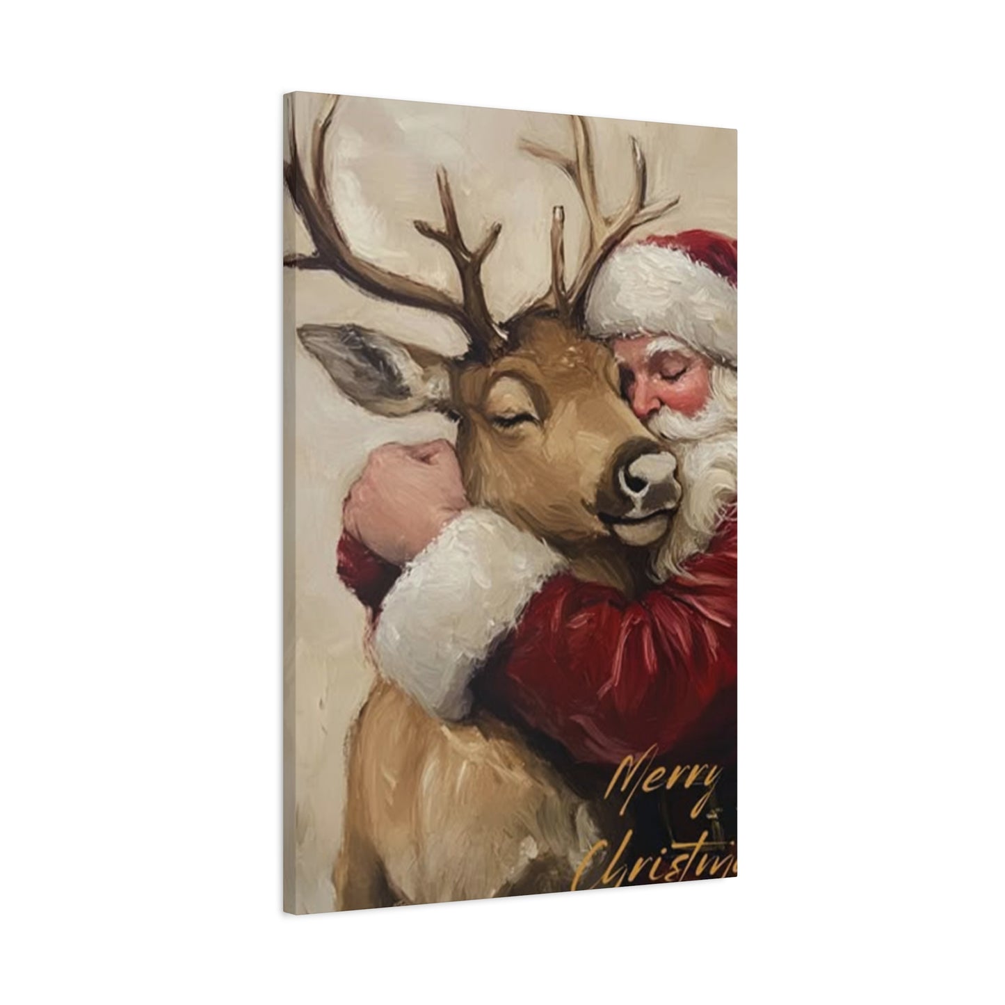 Santa Claus Hugging A Reindeer Wall Art & Canvas Prints