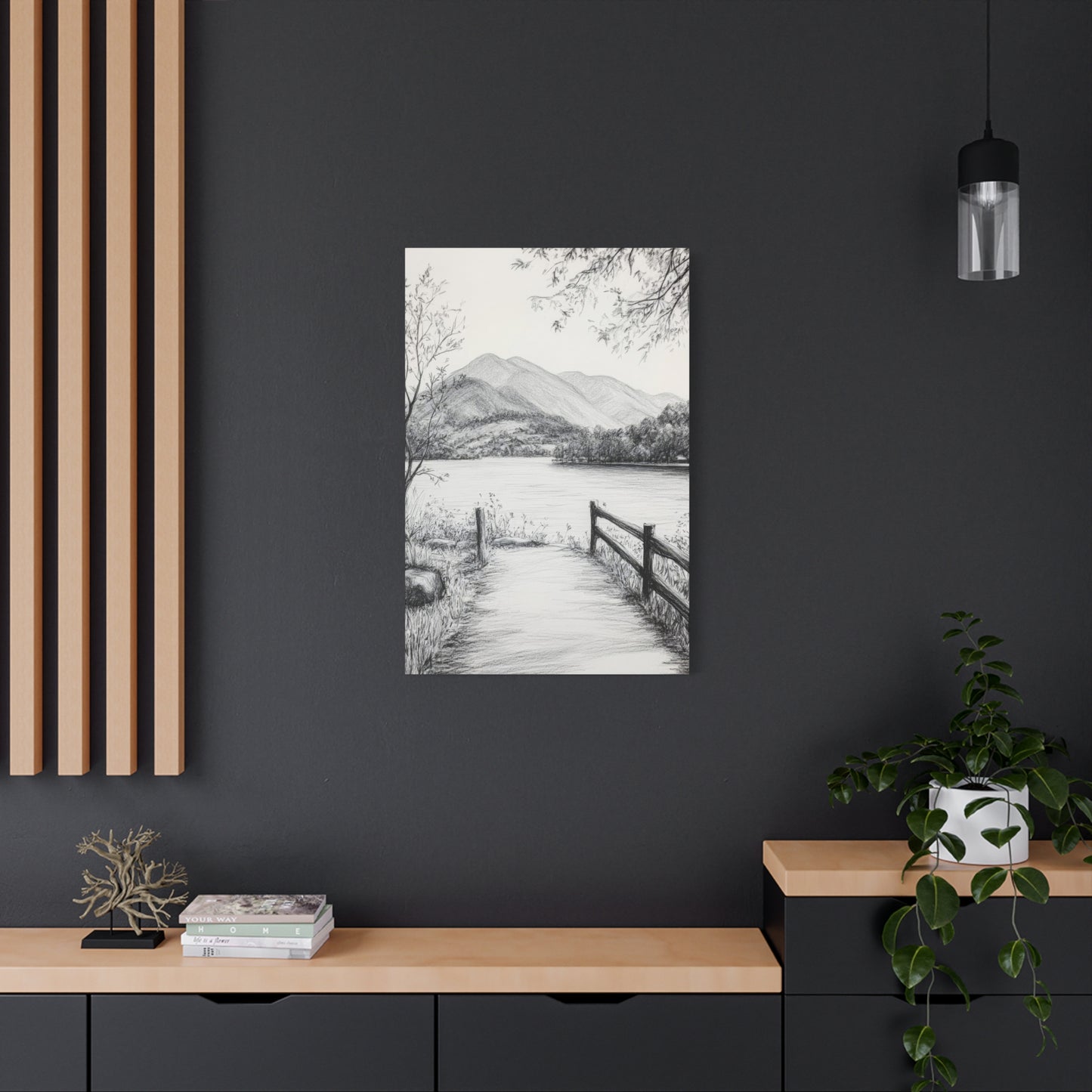 Path Along River Grey Wall Art & Canvas Prints