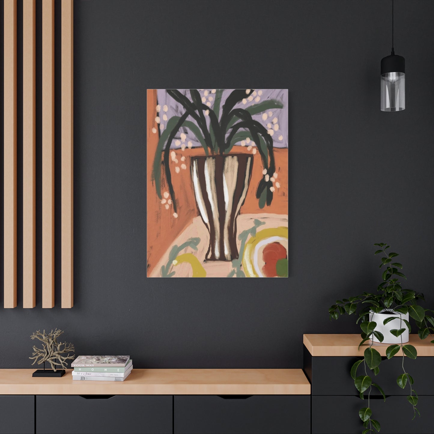 Striped Vase with Greenery Wall Art & Canvas Prints