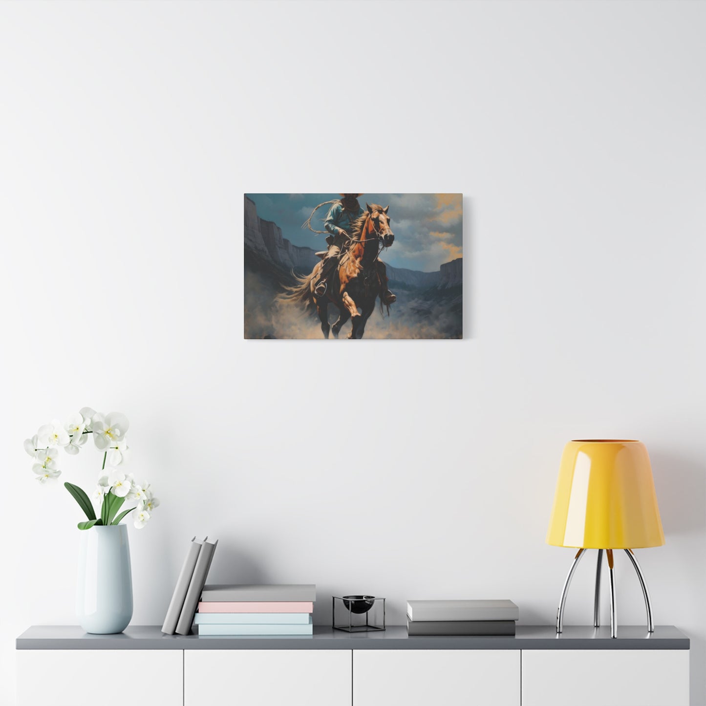 Horse Galloping With Cowboy Wall Art & Canvas Prints