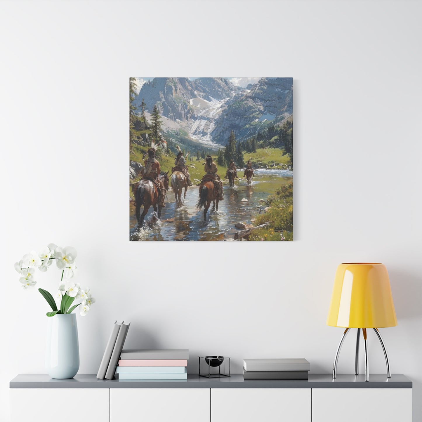 Cowboy Wading Through Water Wall Art & Canvas Prints