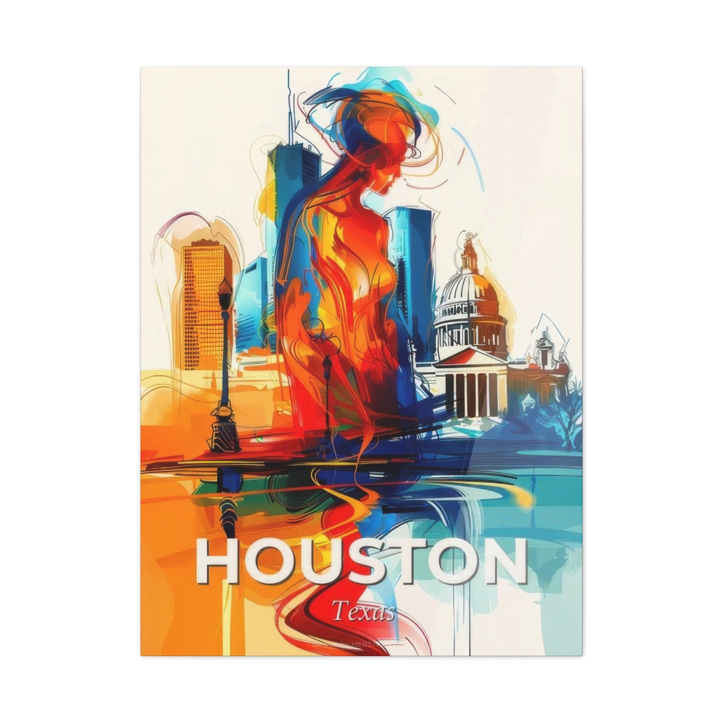 Houston Skyline Us Line Art Blue Orange Wall Art & Canvas Prints