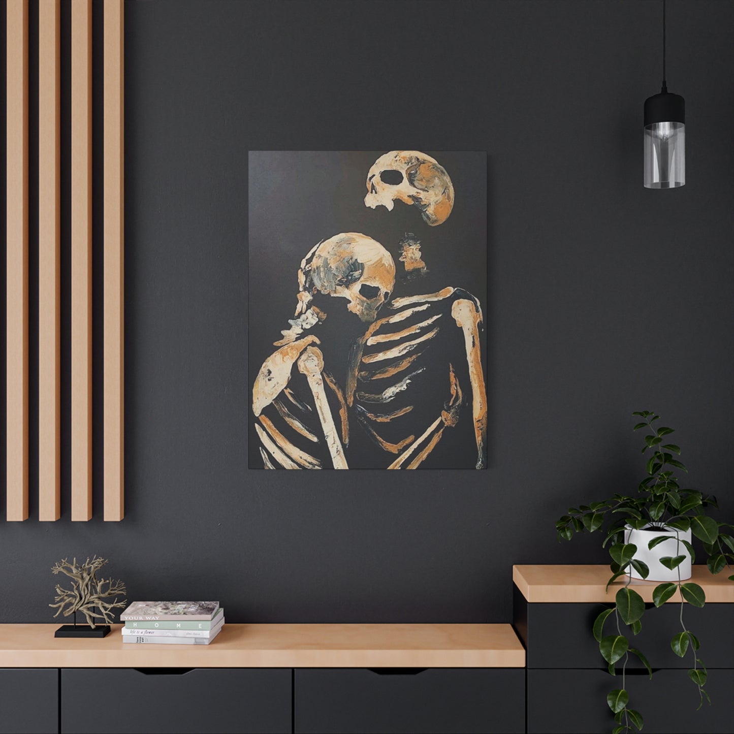 Couple Skeleton Hugging Wall Art & Canvas Prints