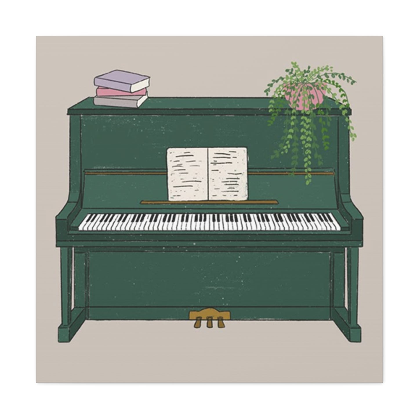 Green Piano Drawing Wall Art & Canvas Prints