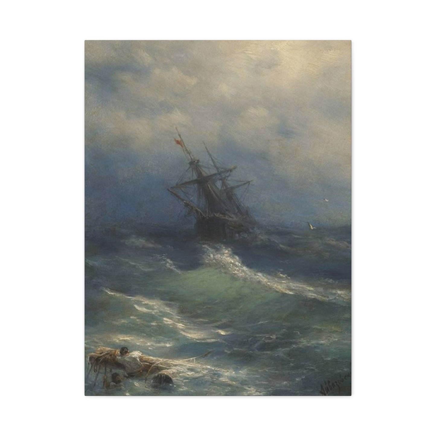 Black Sailing Ship At Waves Wall Art & Canvas Prints