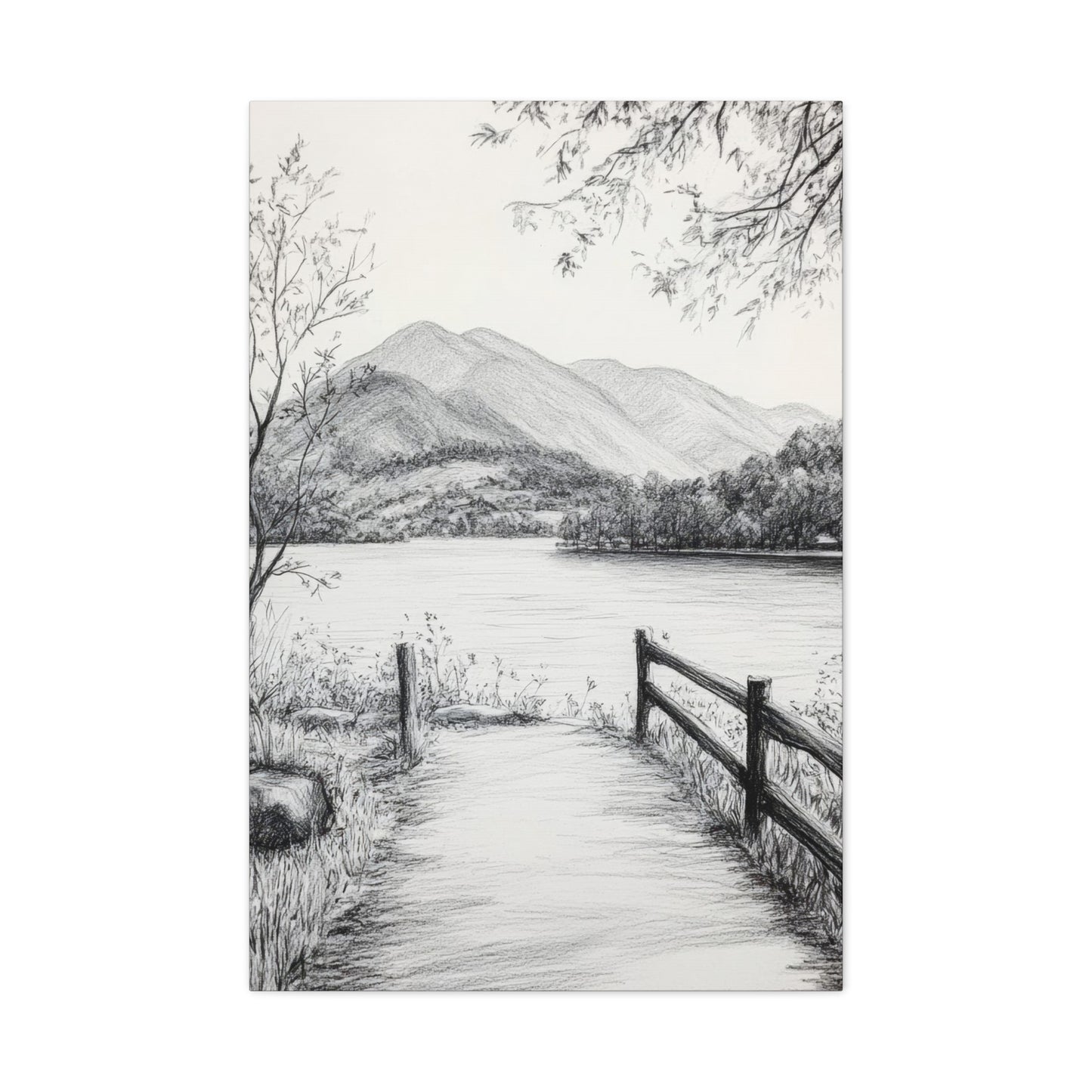Path Along River Grey Wall Art & Canvas Prints