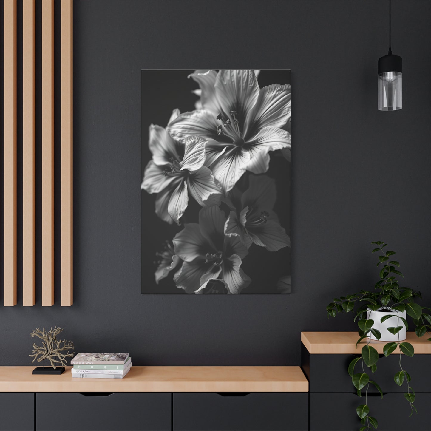 Noir & Blanc Floral Symphony Wall Art & Canvas Print
