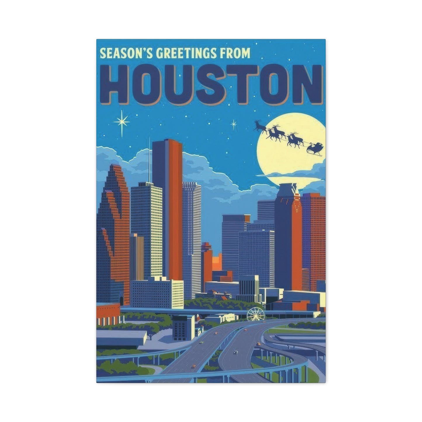 Houston Skyline Seasons Greetings Wall Art & Canvas Prints