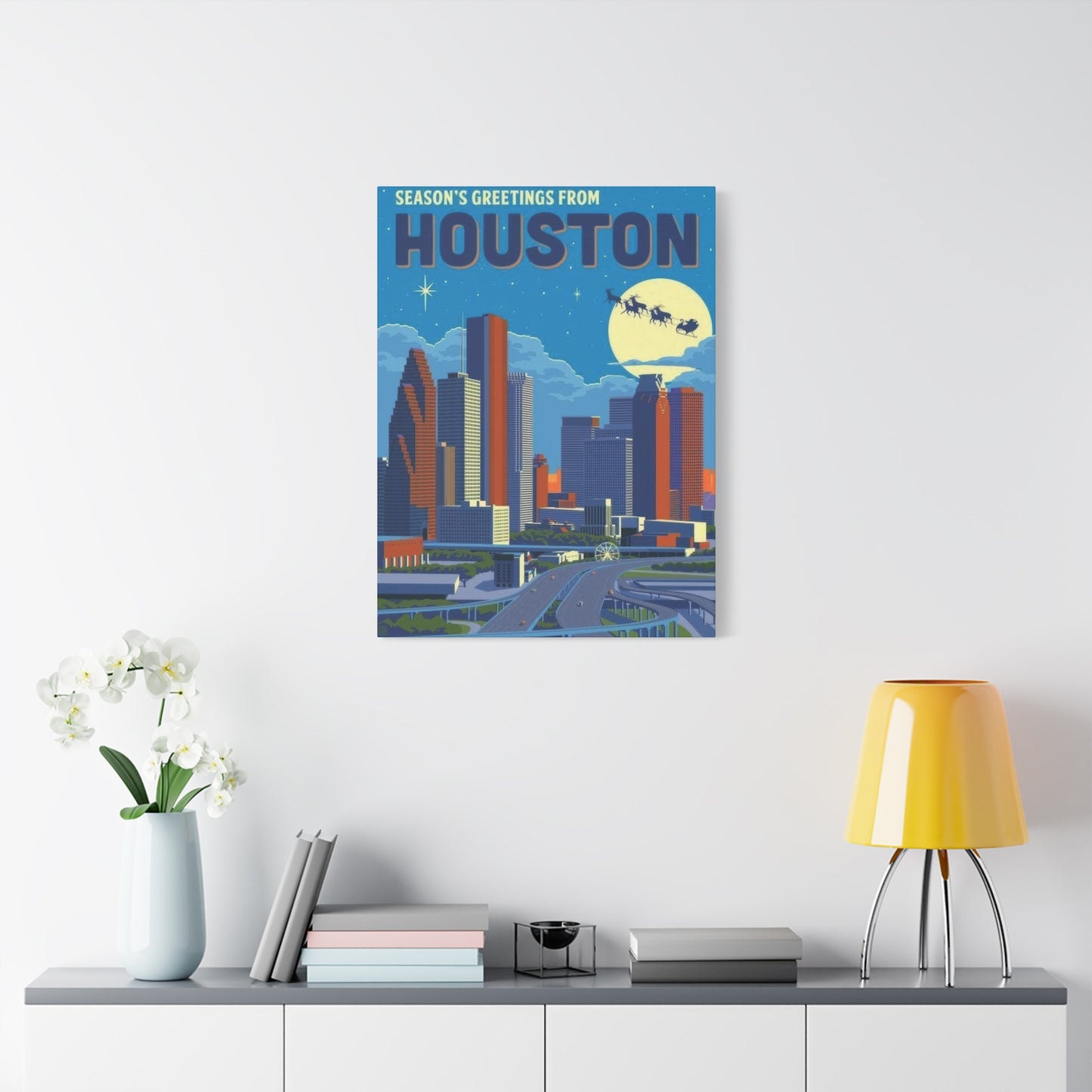 Houston Skyline Seasons Greetings Wall Art & Canvas Prints