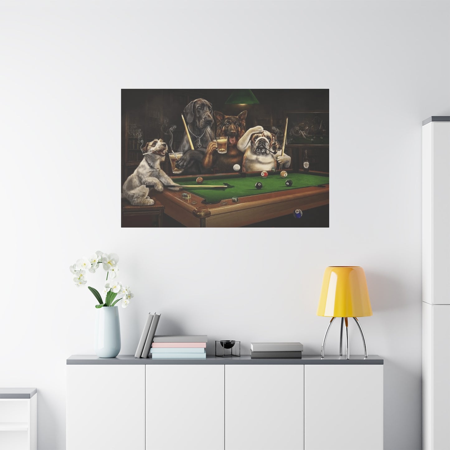Dogs at Snooker Table Wall Art & Canvas Prints