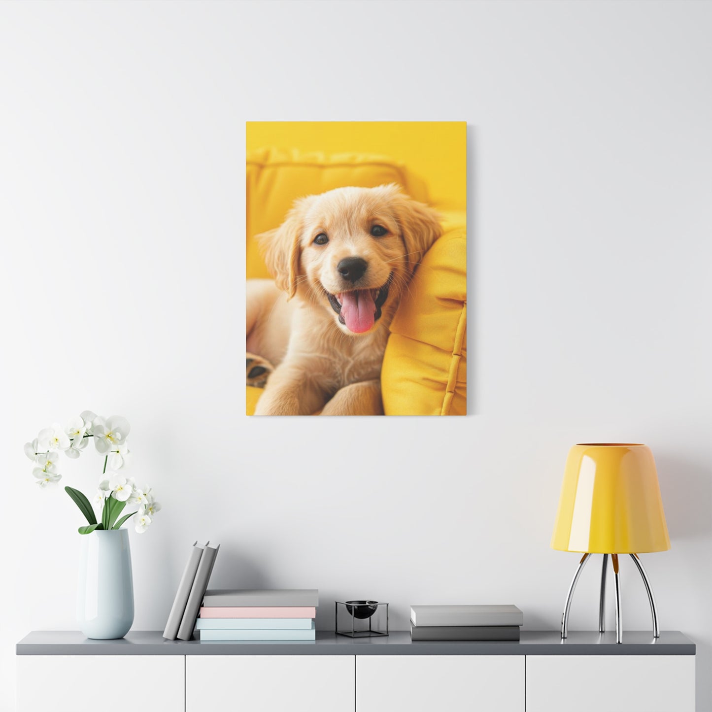 Golden Retriever On Sofa Dog Wall Art & Canvas Prints
