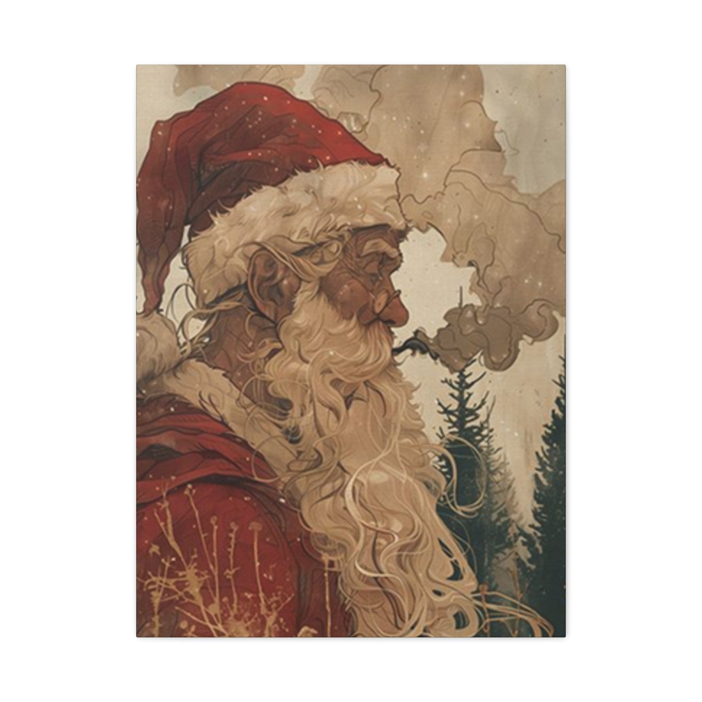 Santa Claus Smoking Painting Wall Art & Canvas Prints