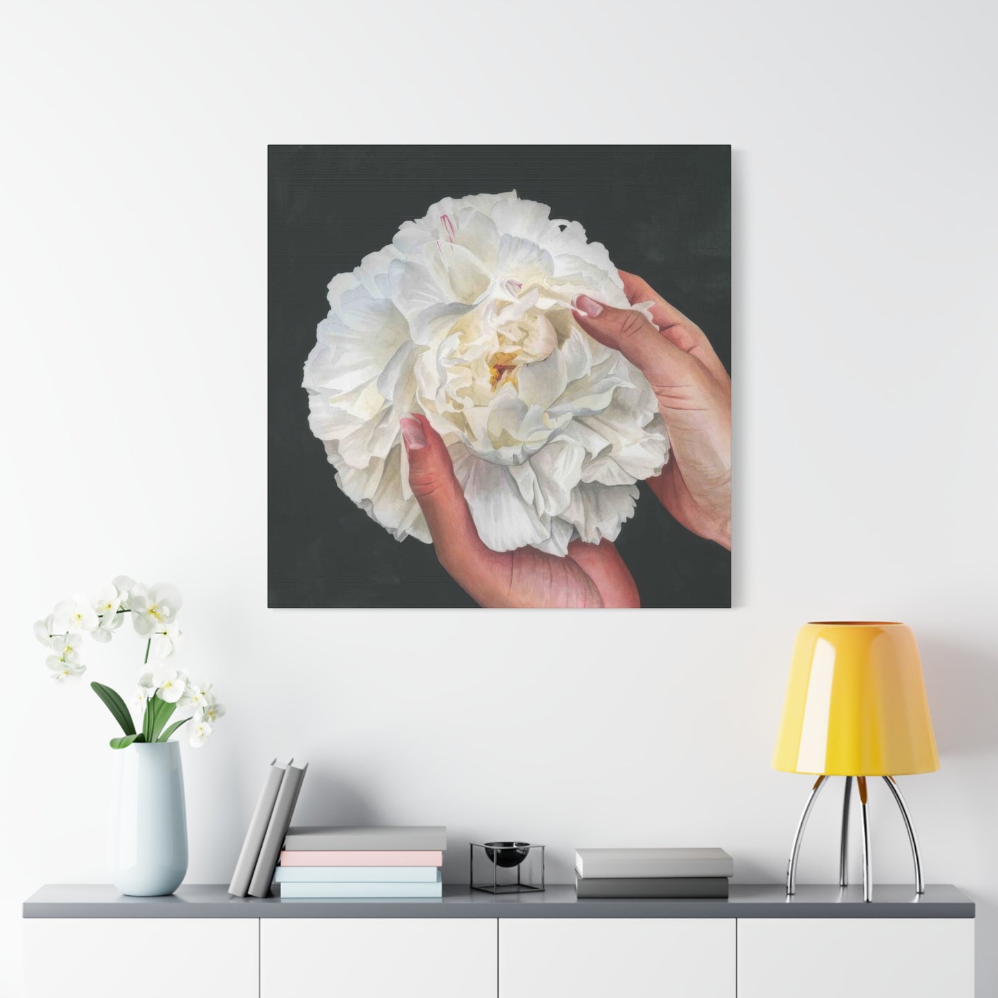 Grace Popp Holding White Flower Wall Art & Canvas Prints