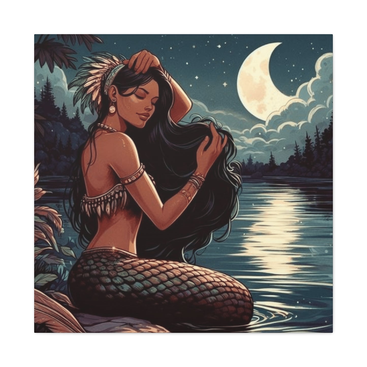 A Portrait Of Mermaid At Night Wall Art & Canvas Prints