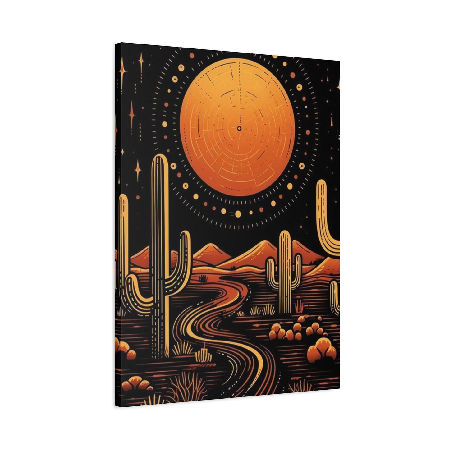 Dark Moon & Cactus In Desert Wall Art & Canvas Prints