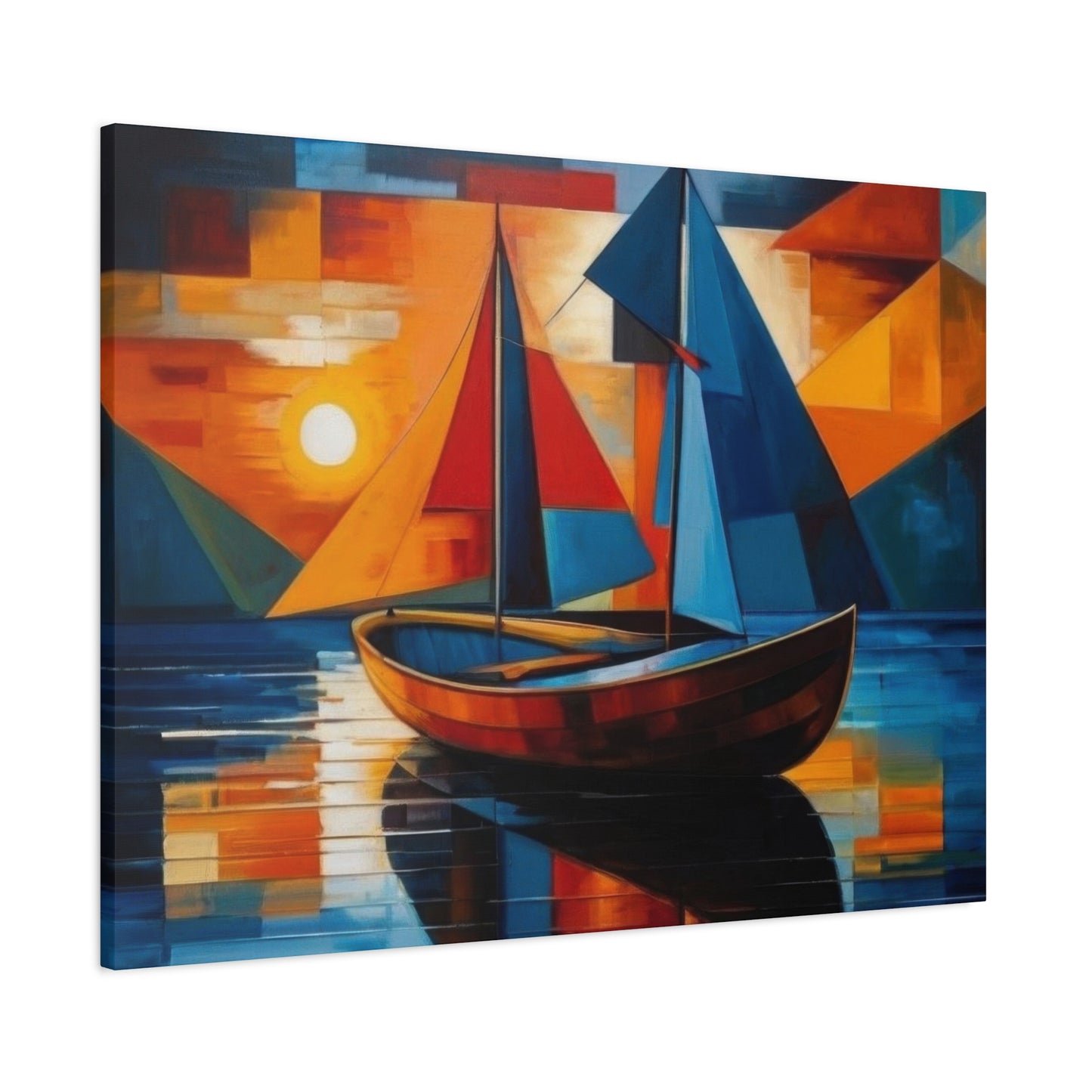 Boat In Water Sunset Cubism Wall Art & Canvas Prints