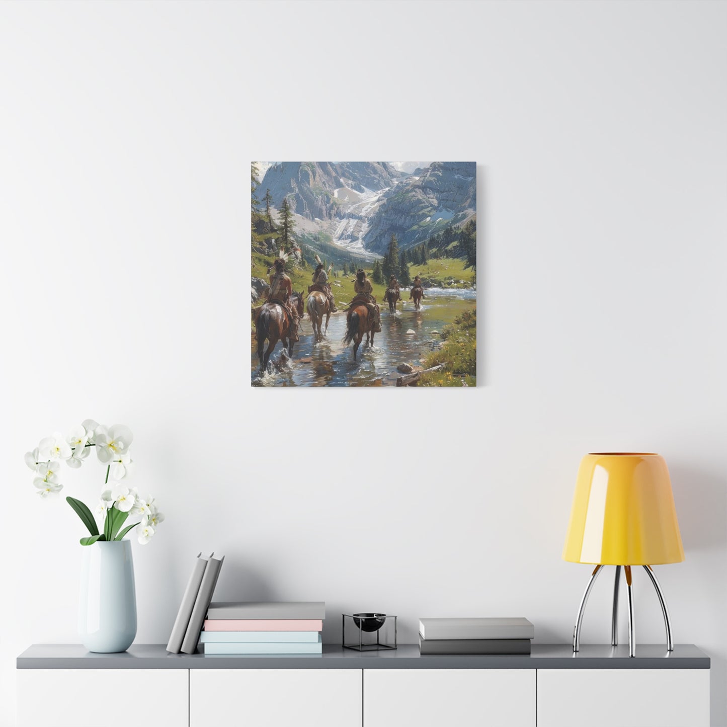 Cowboy Wading Through Water Wall Art & Canvas Prints