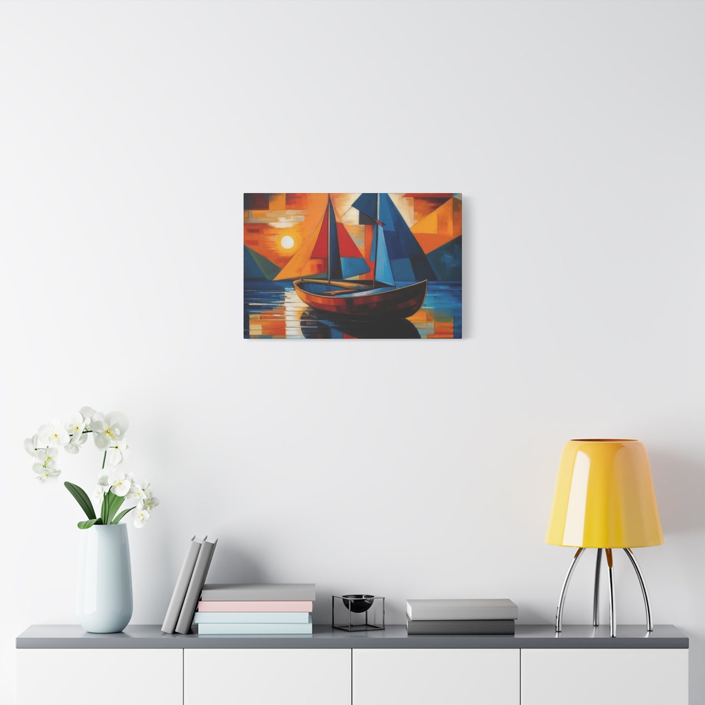 Boat In Water Sunset Cubism Wall Art & Canvas Prints