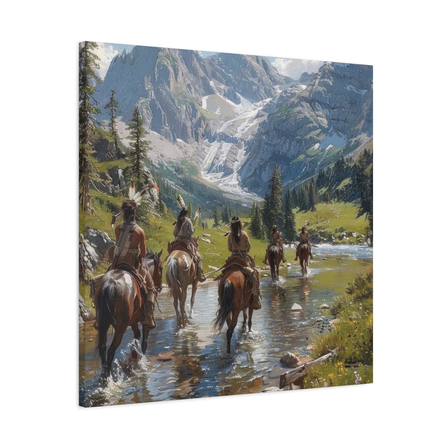 Cowboy Wading Through Water Wall Art & Canvas Prints