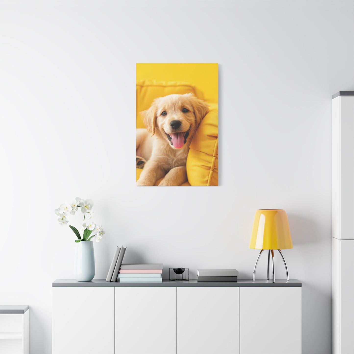 Golden Retriever On Sofa Dog Wall Art & Canvas Prints