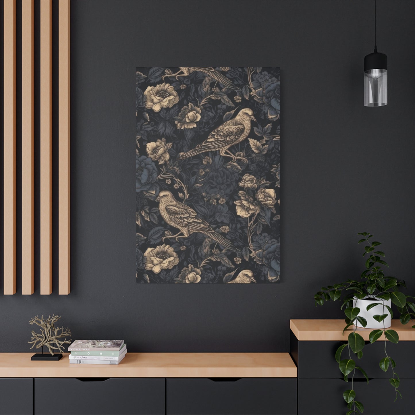 Birds Flowers Dark Pattern Wall Art & Canvas Prints