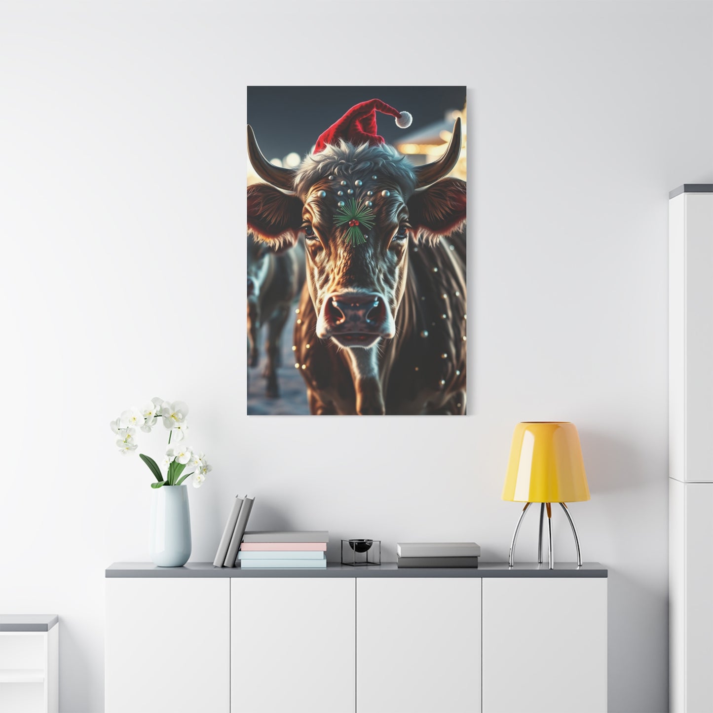 Yuletide Bovine Elegance Canvas wall art & canvas print