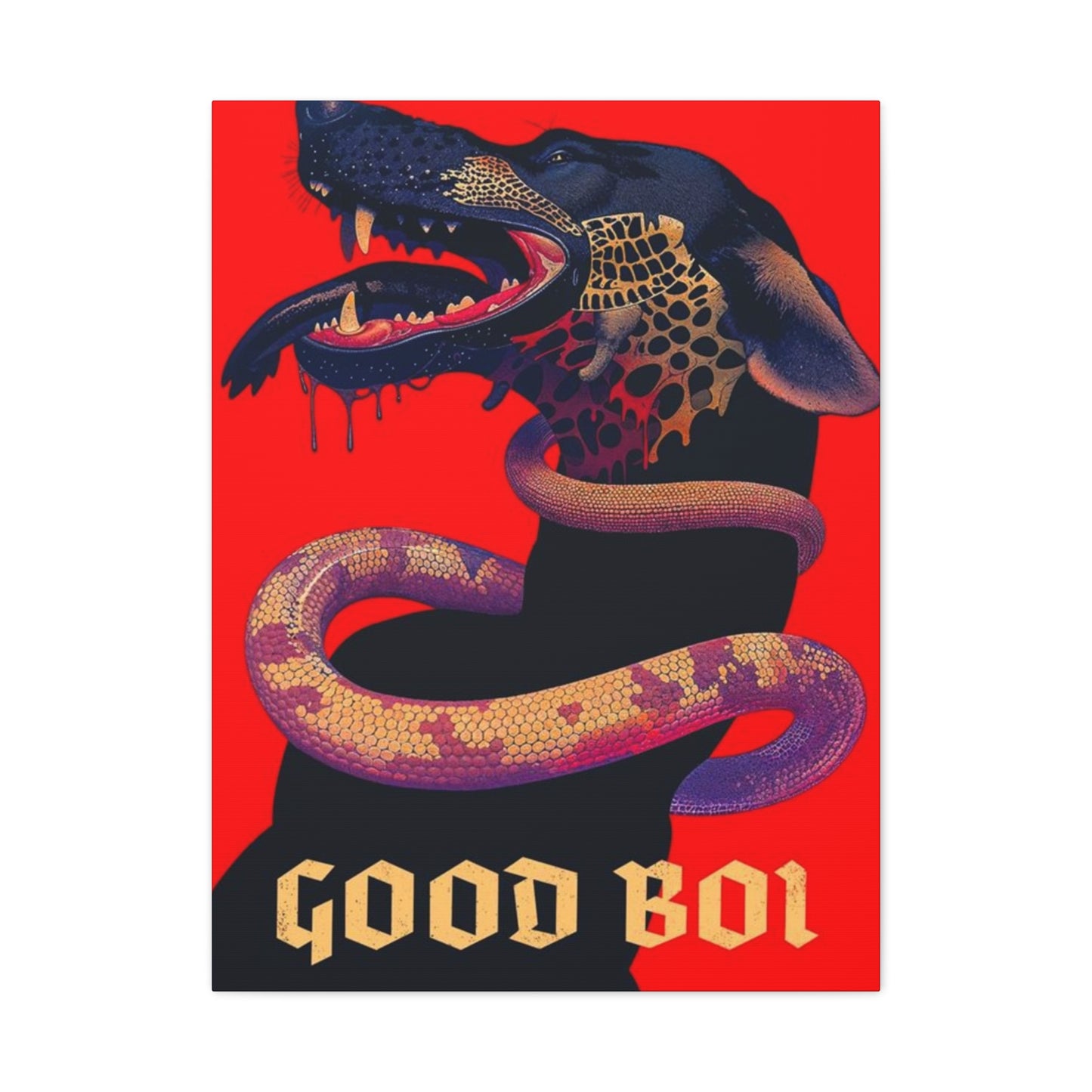 Snake On Dog Neck Wall Art & Canvas Prints