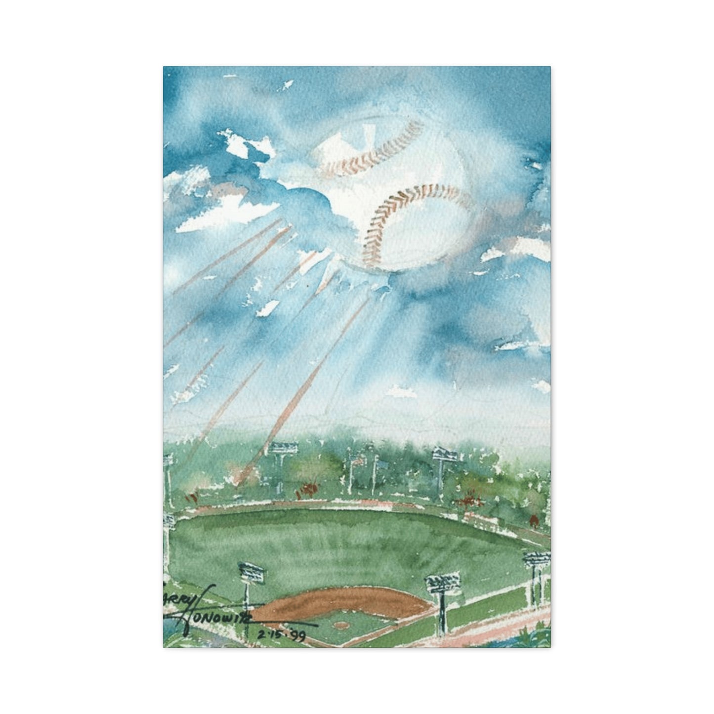 Baseball Water Painting Wall Art & Canvas Prints