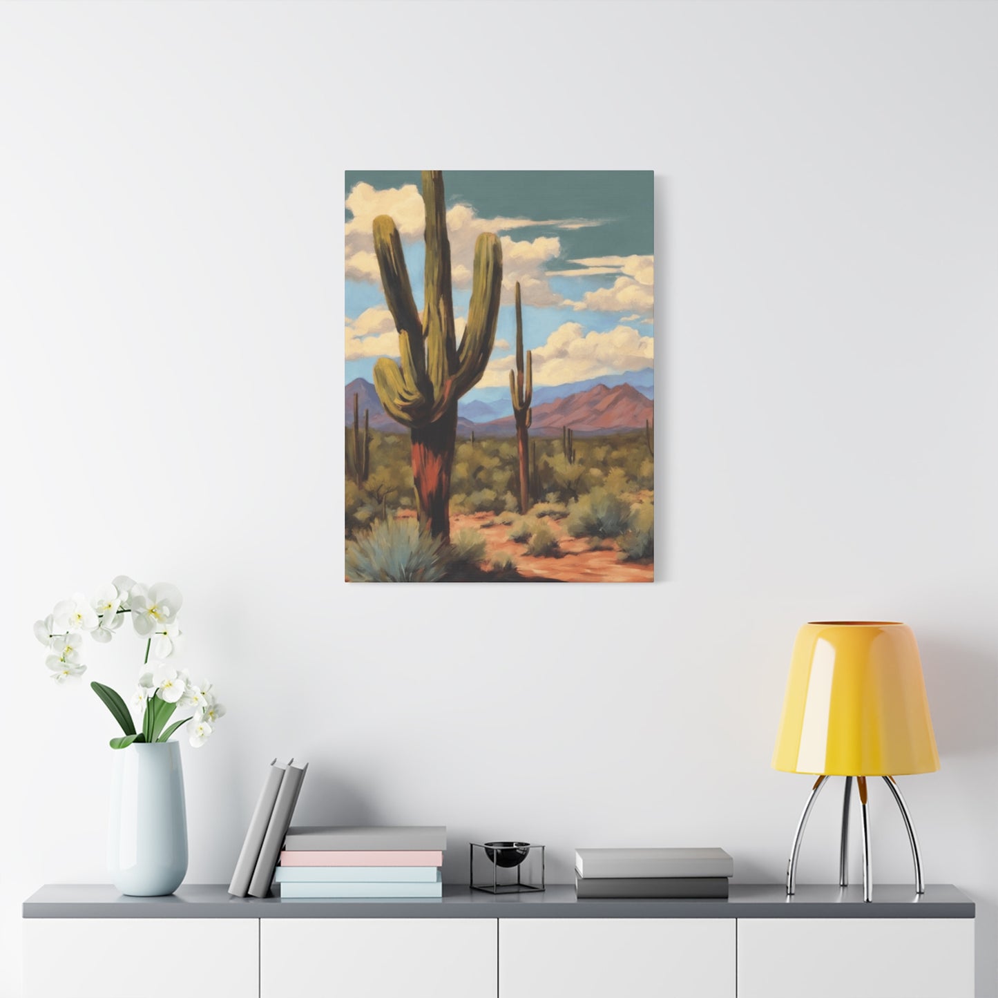 Cactus Standing in Desert Painting Wall Art & Canvas Prints