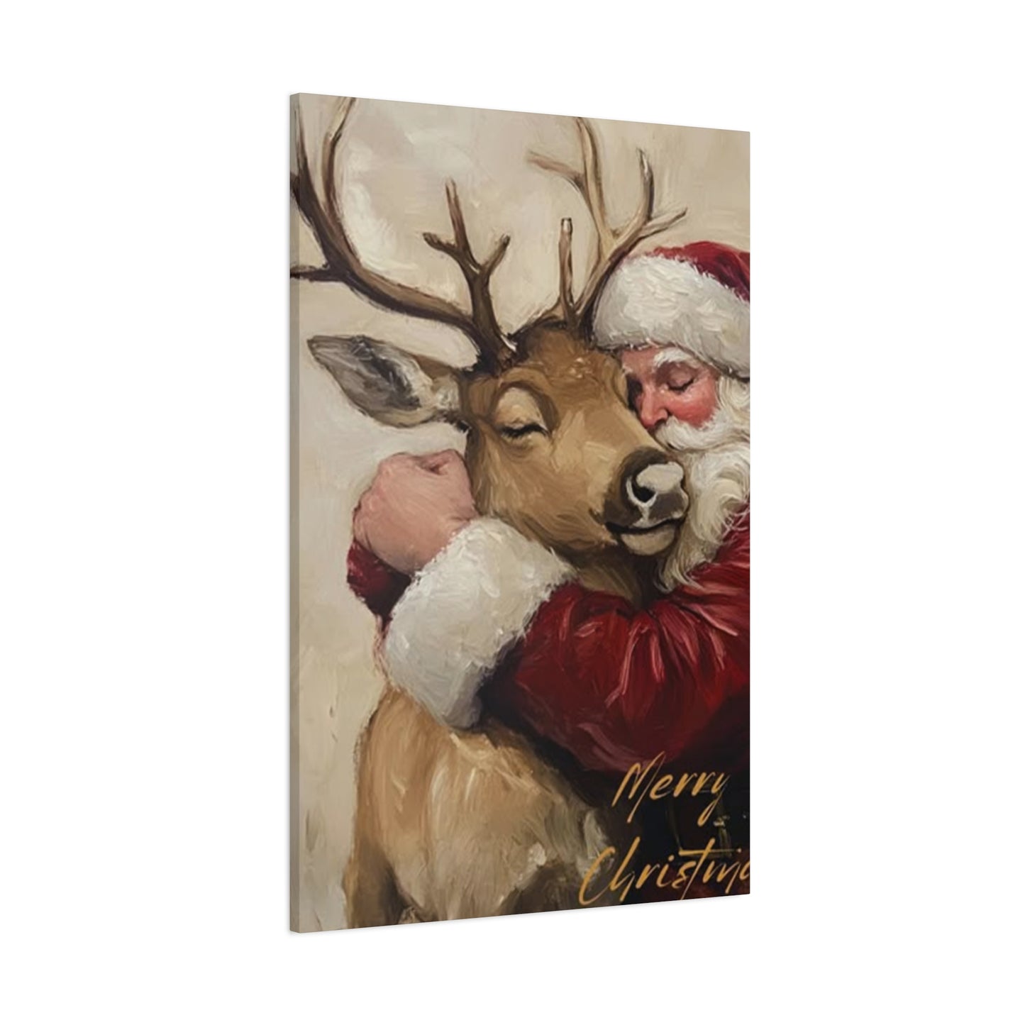 Santa Claus Hugging A Reindeer Wall Art & Canvas Prints