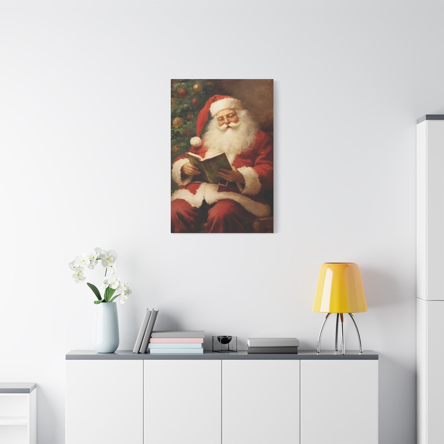 Santa Claus Reading Book Painting Wall Art & Canvas Prints