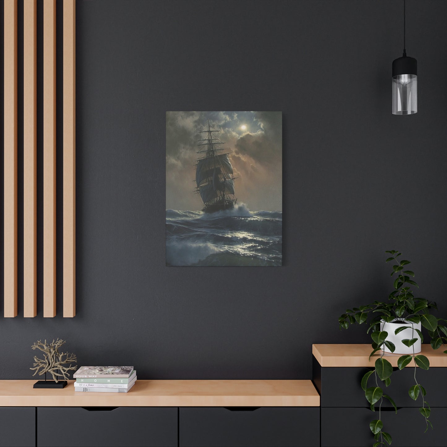 Ship Sailing In Sea At Night Wall Art & Canvas Prints