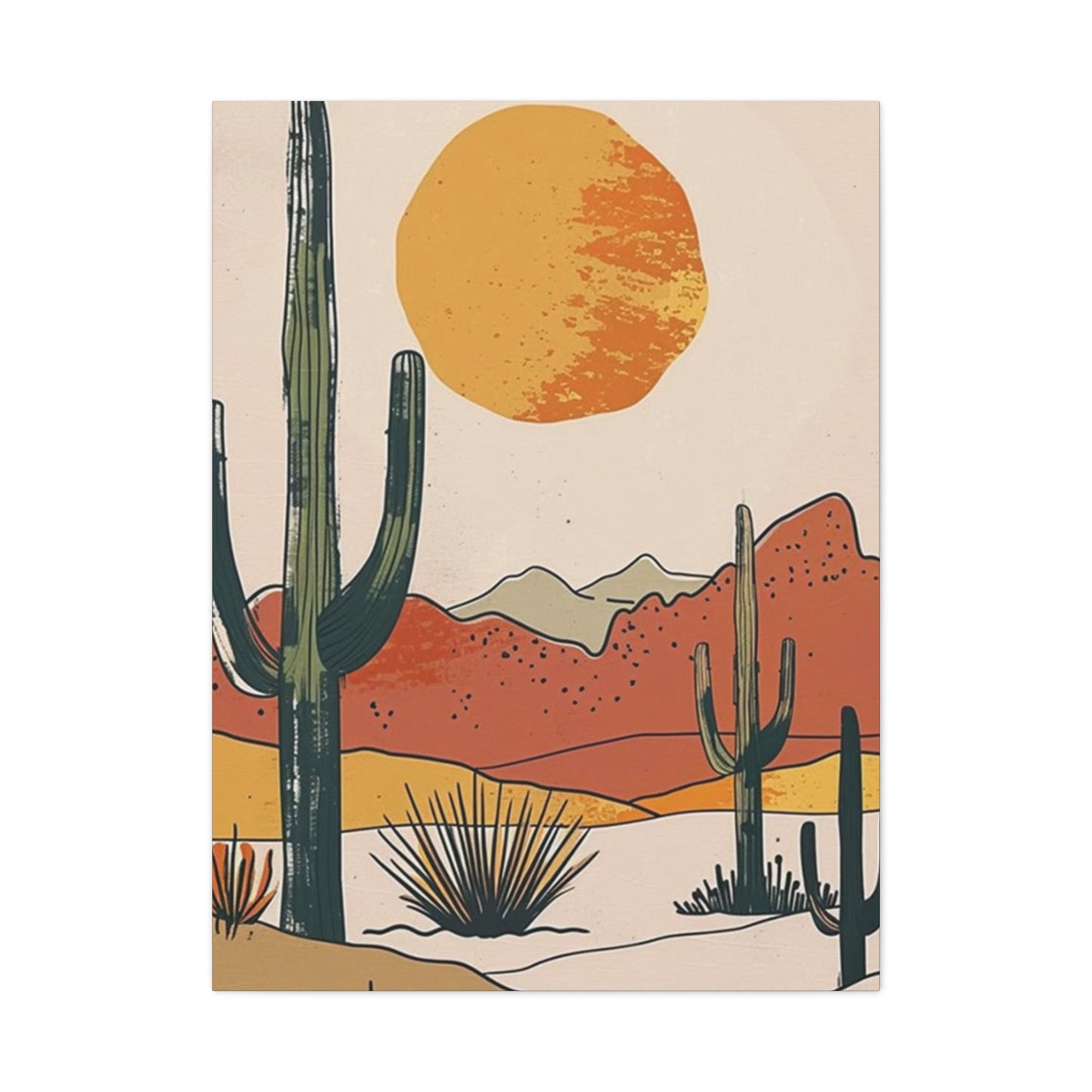 Arizona Cactus Mountain Drawing Wall Art & Canvas Prints