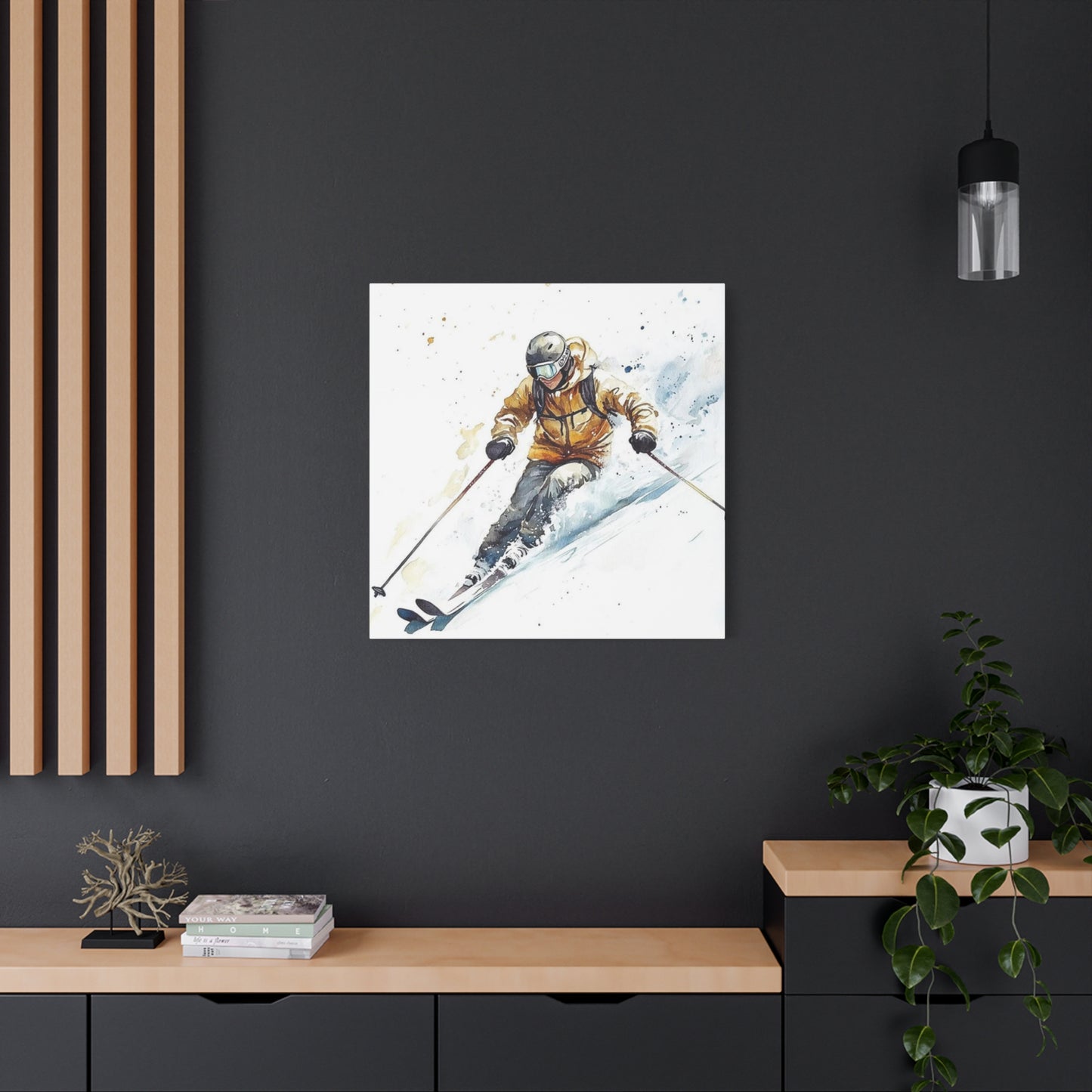 Skiing In White Snow Painting Wall Art & Canvas Prints